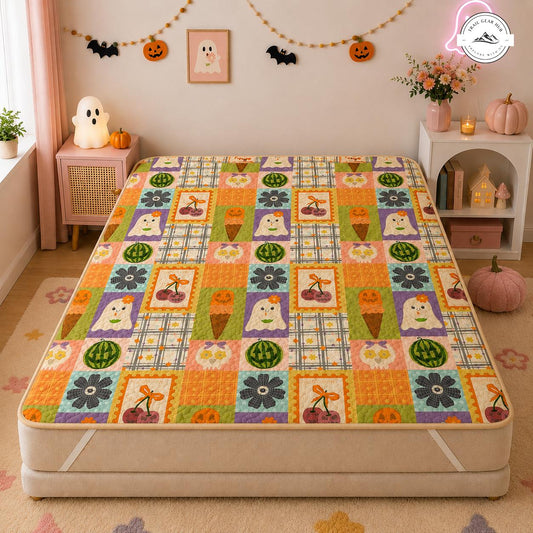 Cute Ghost Pumpkin Skull Patchwork Quilted Mattress Cover TG64QLTMTC
