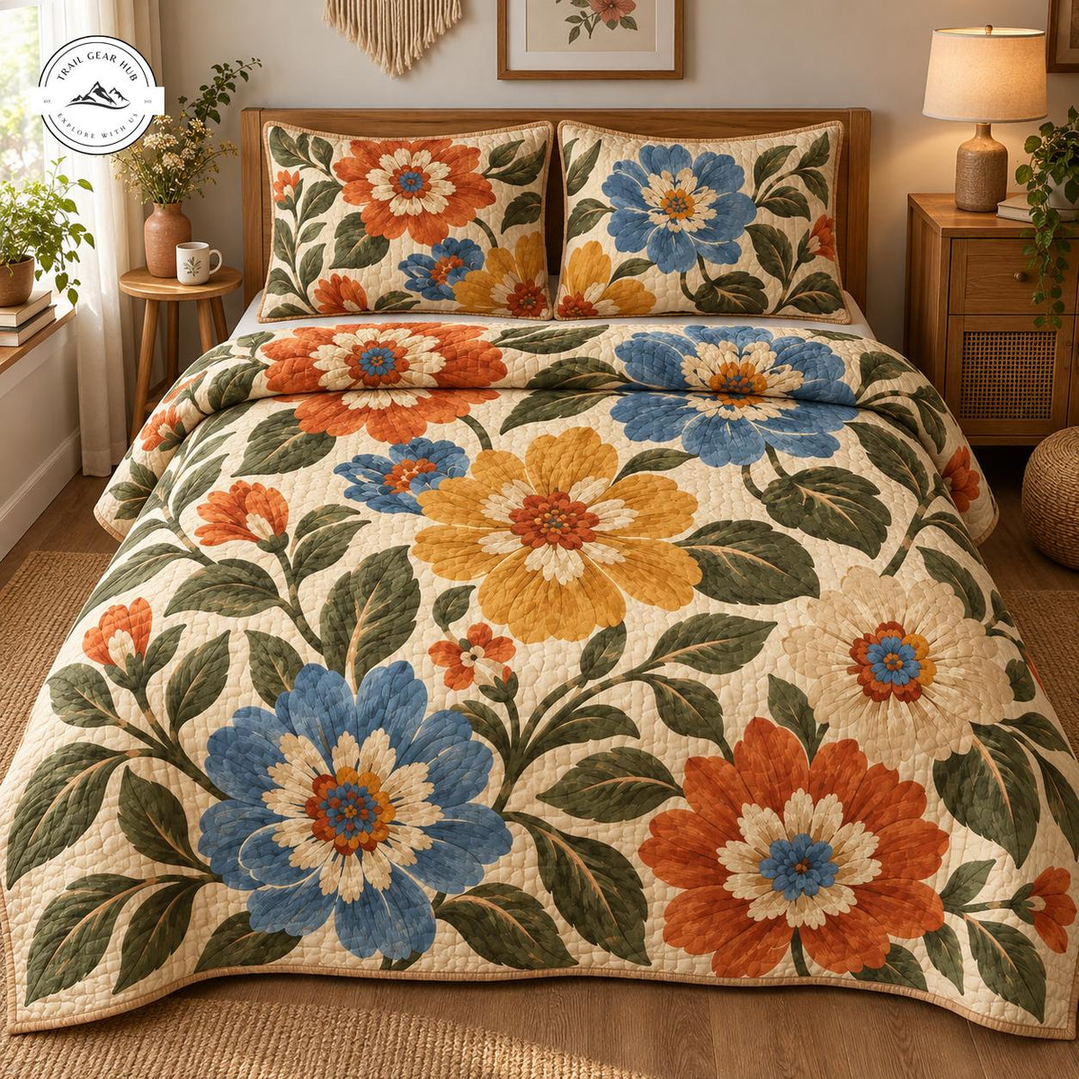 Vintage Botanical Floral Quilted Bedding Set TG131