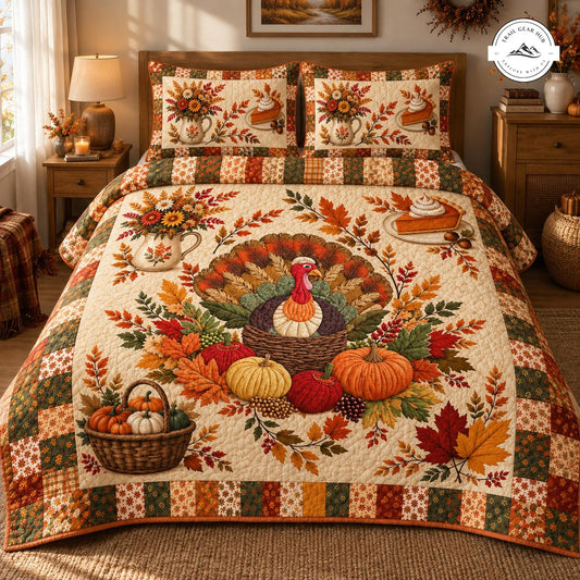 Vintage Fall Thanksgiving Turkey Quilted Bedding Set TG135
