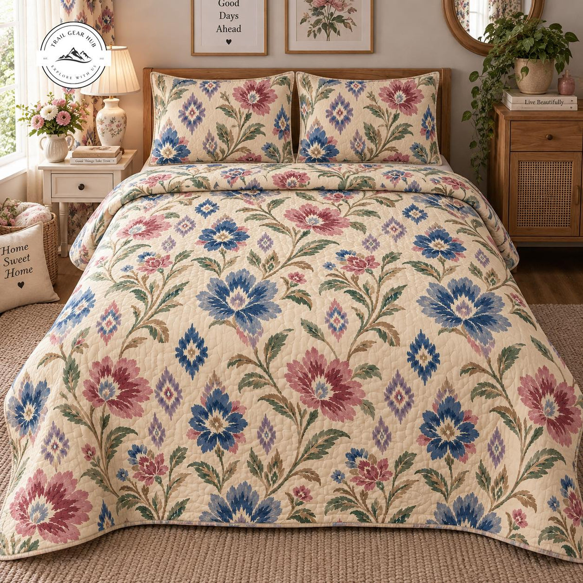 Blooming Floral Quilted Bedding Set TG152