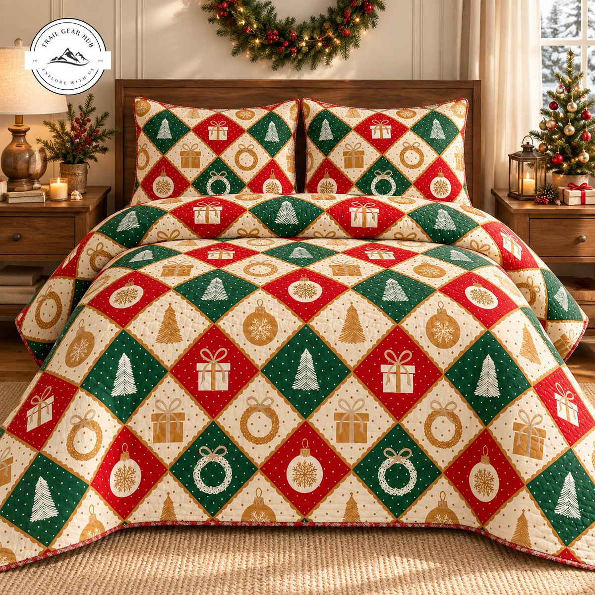 Festive Christmas Patchwork Quilted Bedding Set TG158