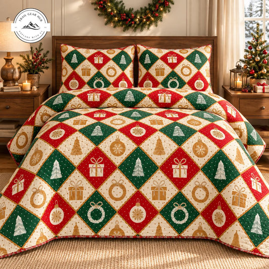 Festive Christmas Patchwork Quilted Bedding Set TG158