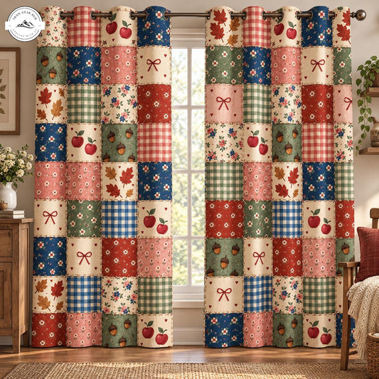 Cozy Fall Harvest Patchwork Grommet Curtains TG190GRMCT