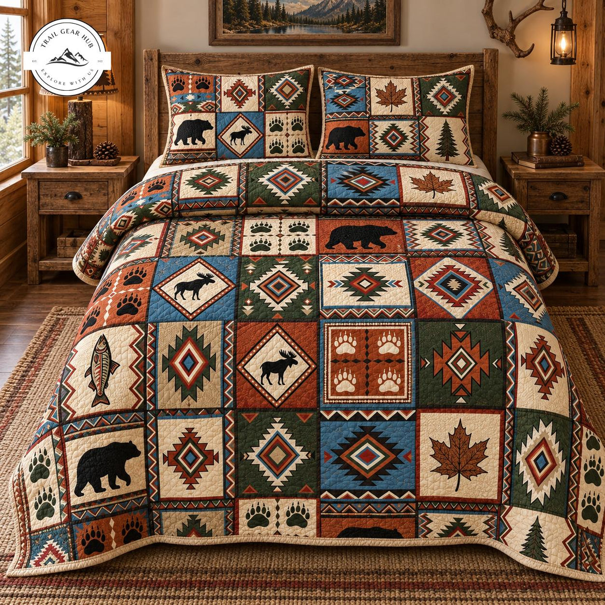 Rustic Cabin Wildlife Quilted Bedding Set TG191