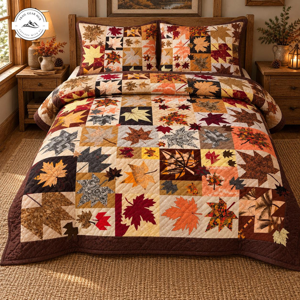 Rustic Fall Leaves Quilted Bedding Set TG192