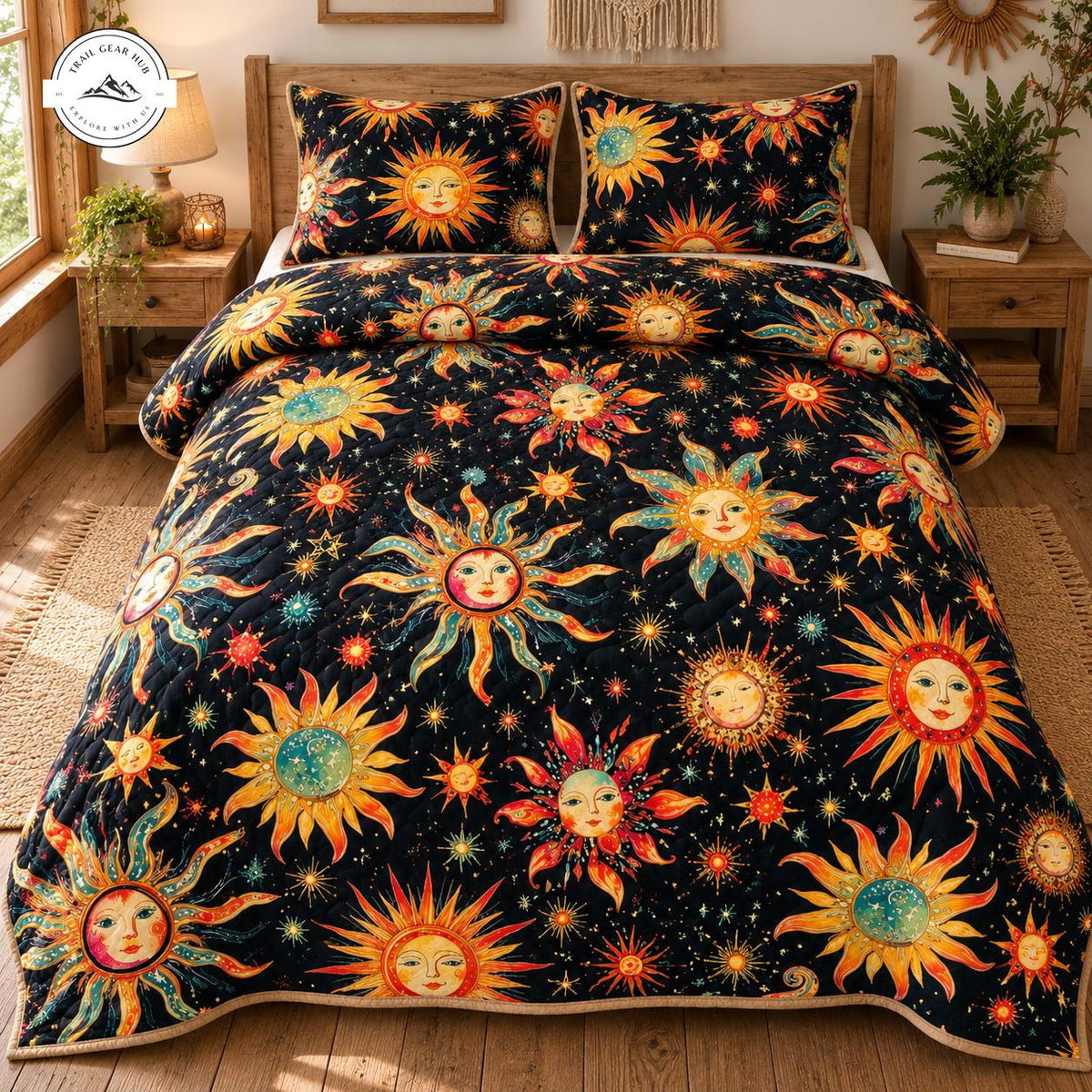 Bohemian Sun Face Quilted Bedding Set TG193