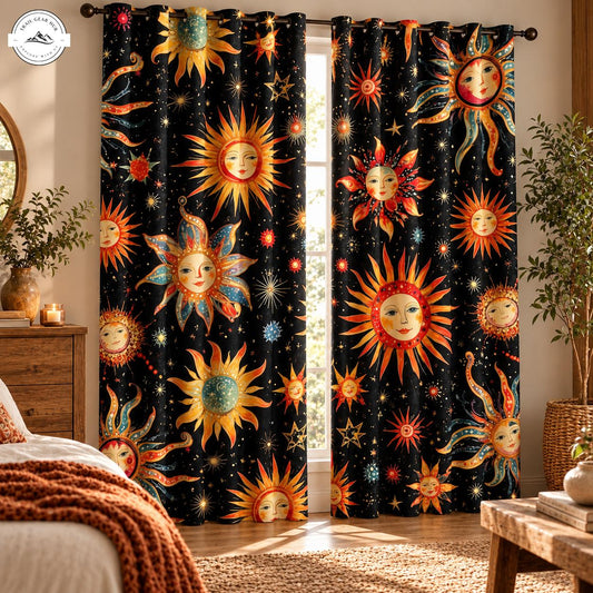 Bohemian Sun Face Grommet Curtains TG193GRMCT