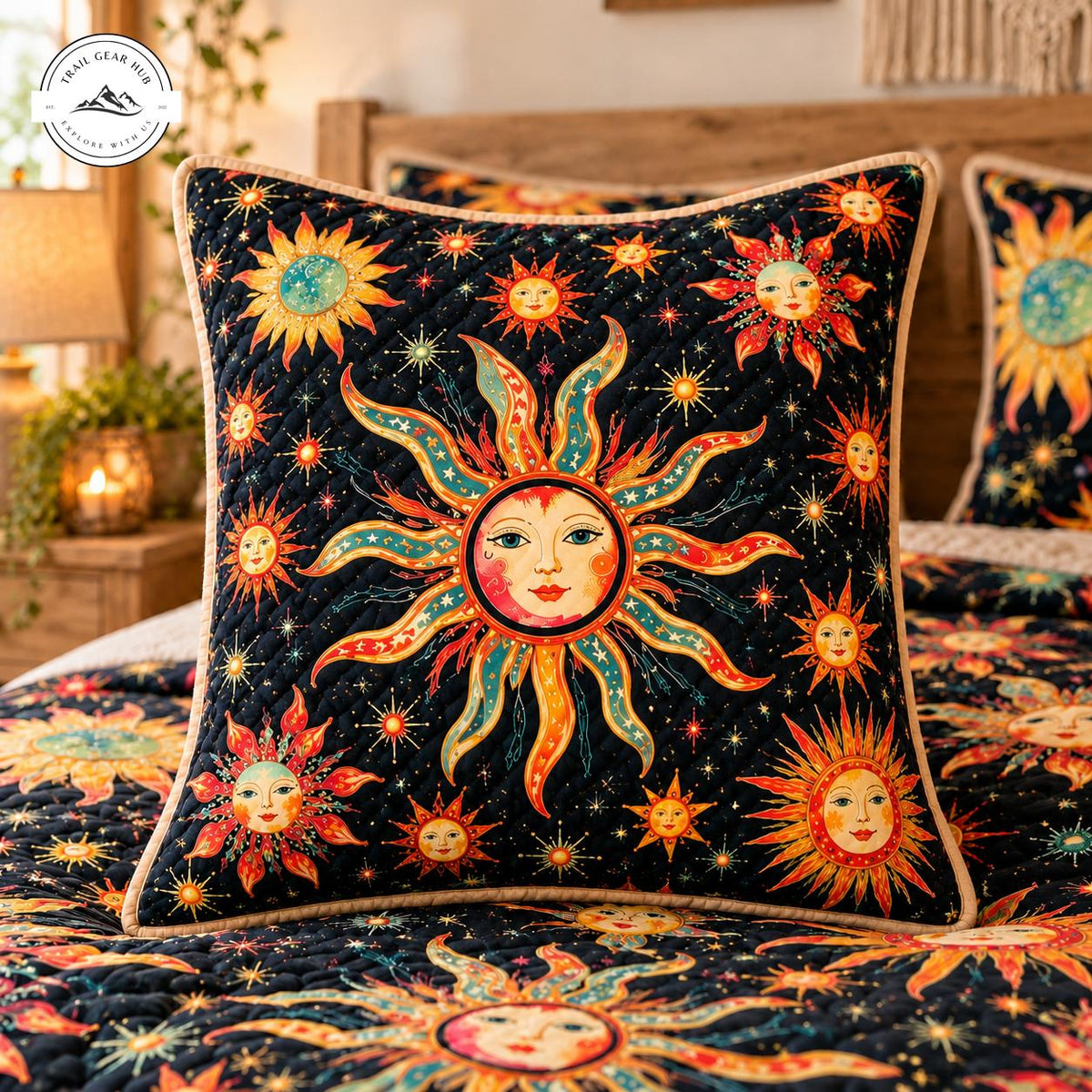Bohemian Sun Face Quilted Pillow Cover TG193QLTPLC