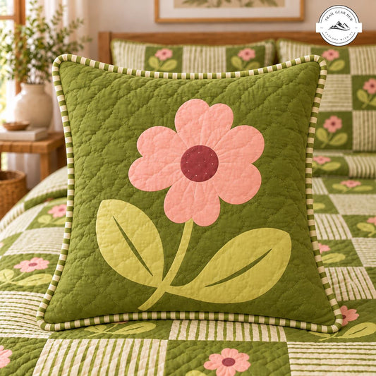 Cottagecore Green Flower Quilted Pillow Cover TG204QLTPLC