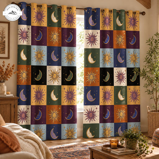 Vintage Bohemian Sun & Moon  Grommet Curtains TG205GRMCT