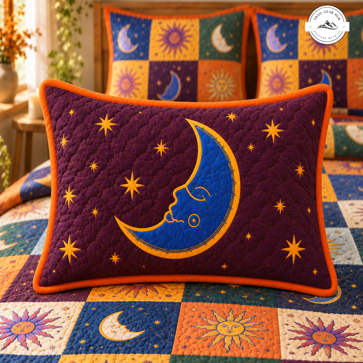 Vintage Bohemian Sun & Moon Quilted Pillow Cover TG205QLTPLC