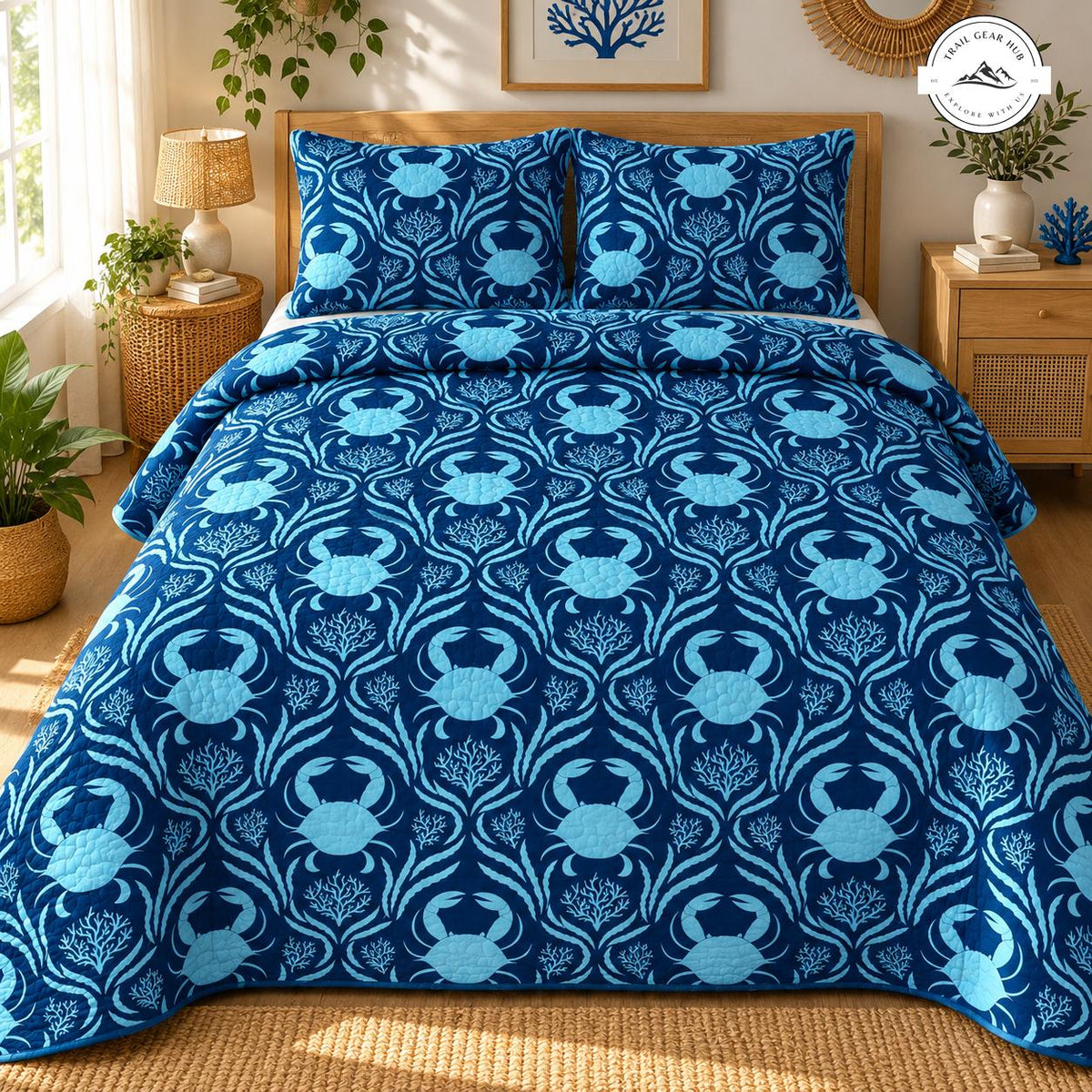 Coastal Blue Crab Quilted Bedding Set TG206
