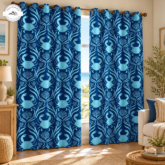 Coastal Blue Crab  Grommet Curtains TG206GRMCT
