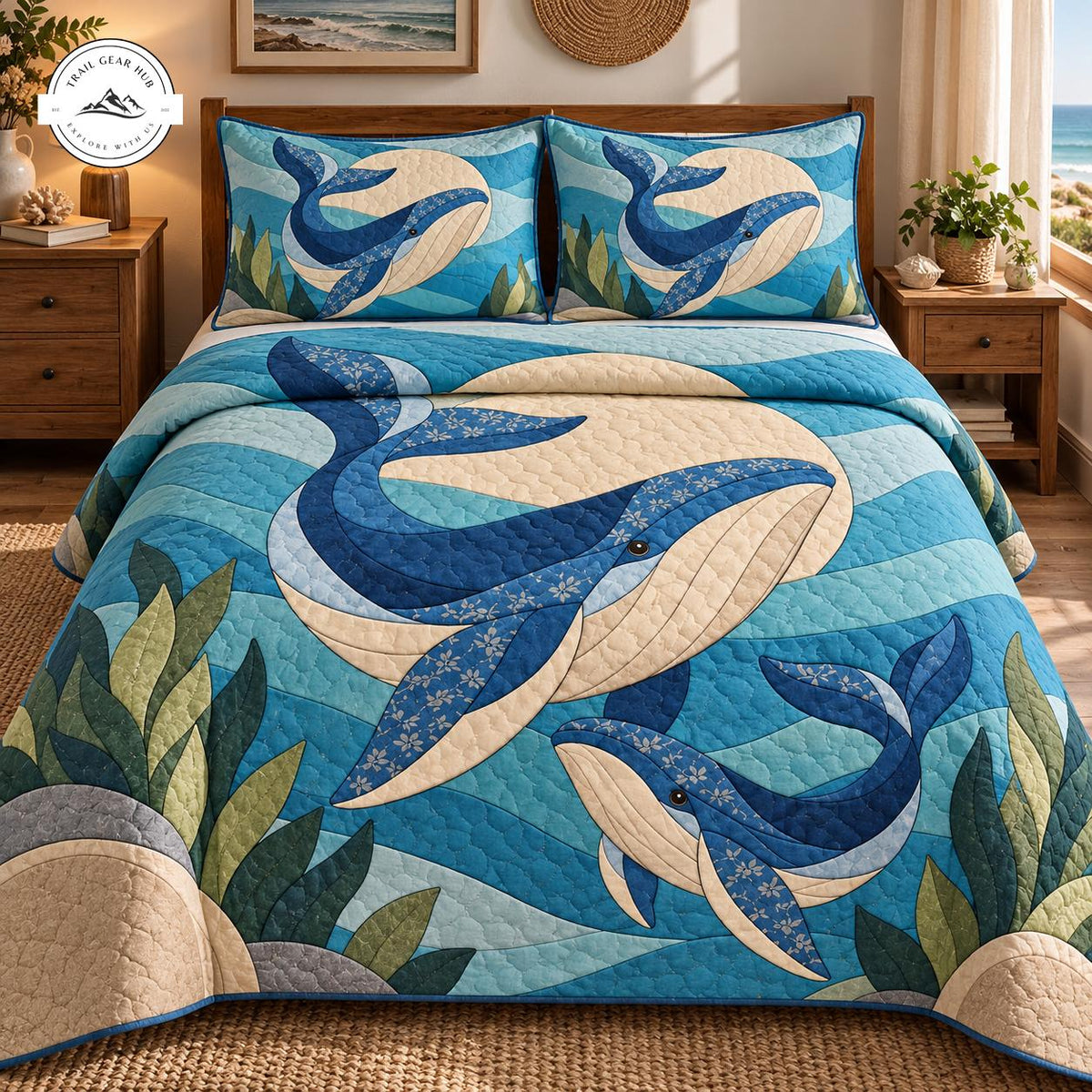 Blue Whale Patchwork Quilted Bedding Set TG216