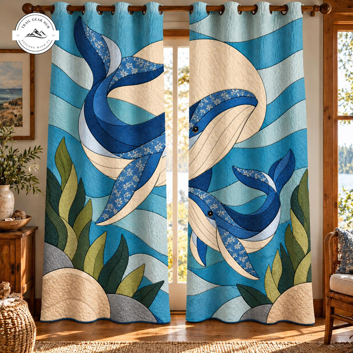 Blue Whale Patchwork Quilted Curtains TG0216QLTCT