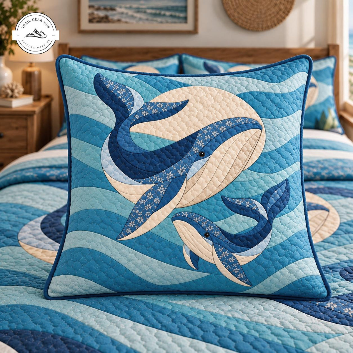 Blue Whale Patchwork Quilted Pillow Cover TG216QLTPLC
