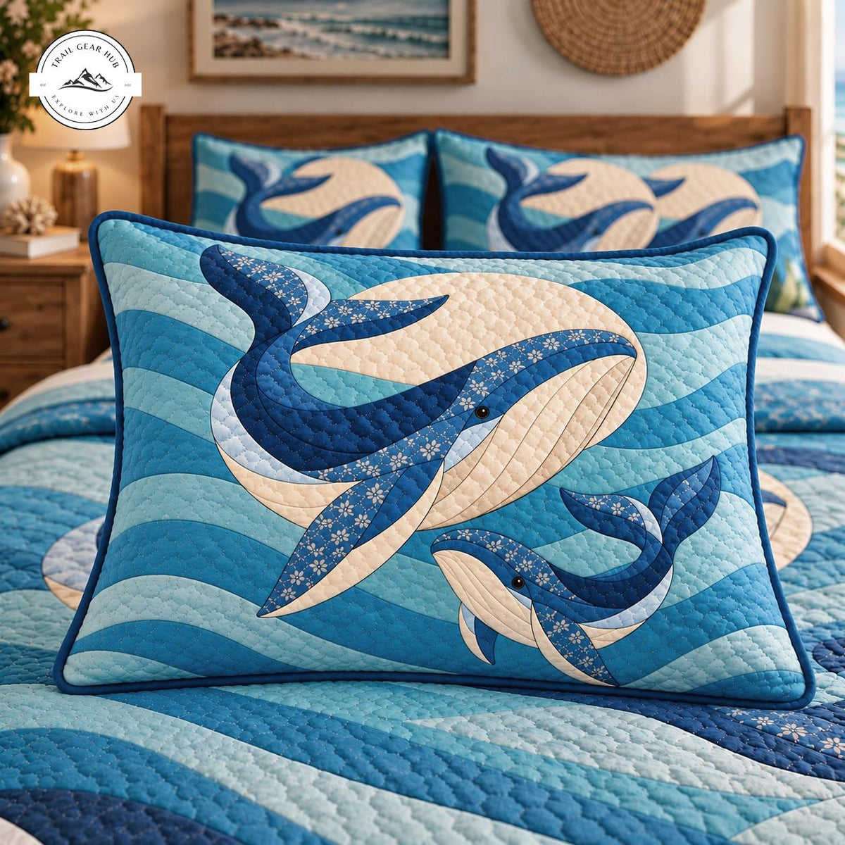 Blue Whale Patchwork Quilted Pillow Cover TG216QLTPLC