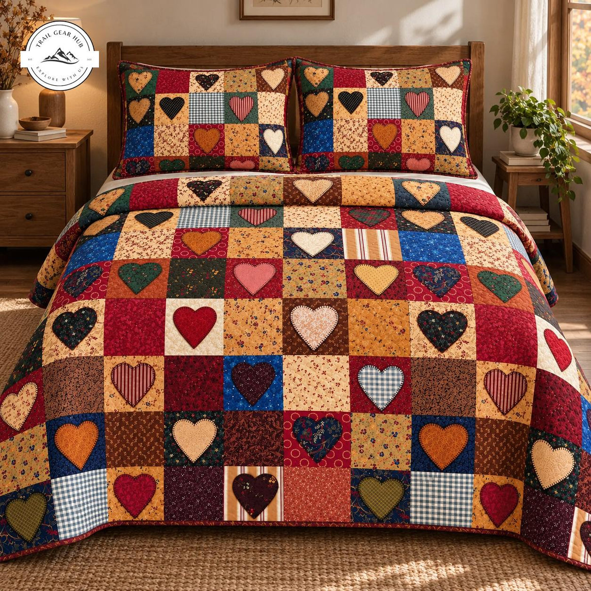 Rustic Charm Heart Pattern Quilted Bedding Set TG218