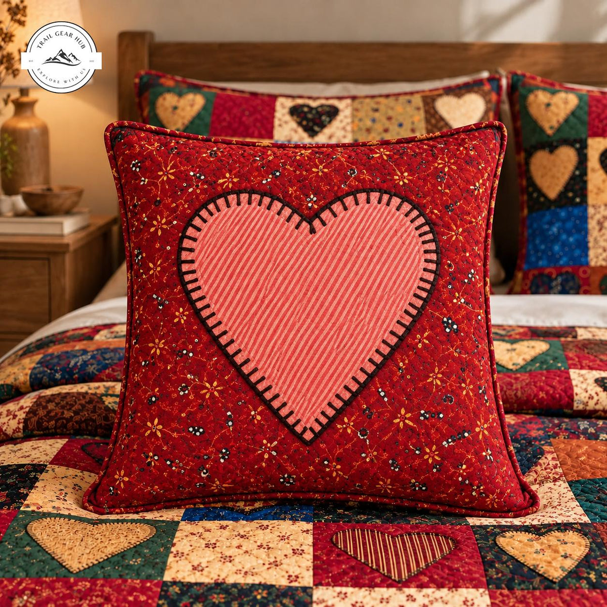 Rustic Charm Heart Pattern Quilted Pillow Cover TG218QLTPLC