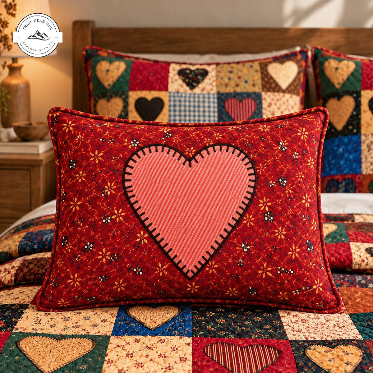 Rustic Charm Heart Pattern Quilted Pillow Cover TG218QLTPLC