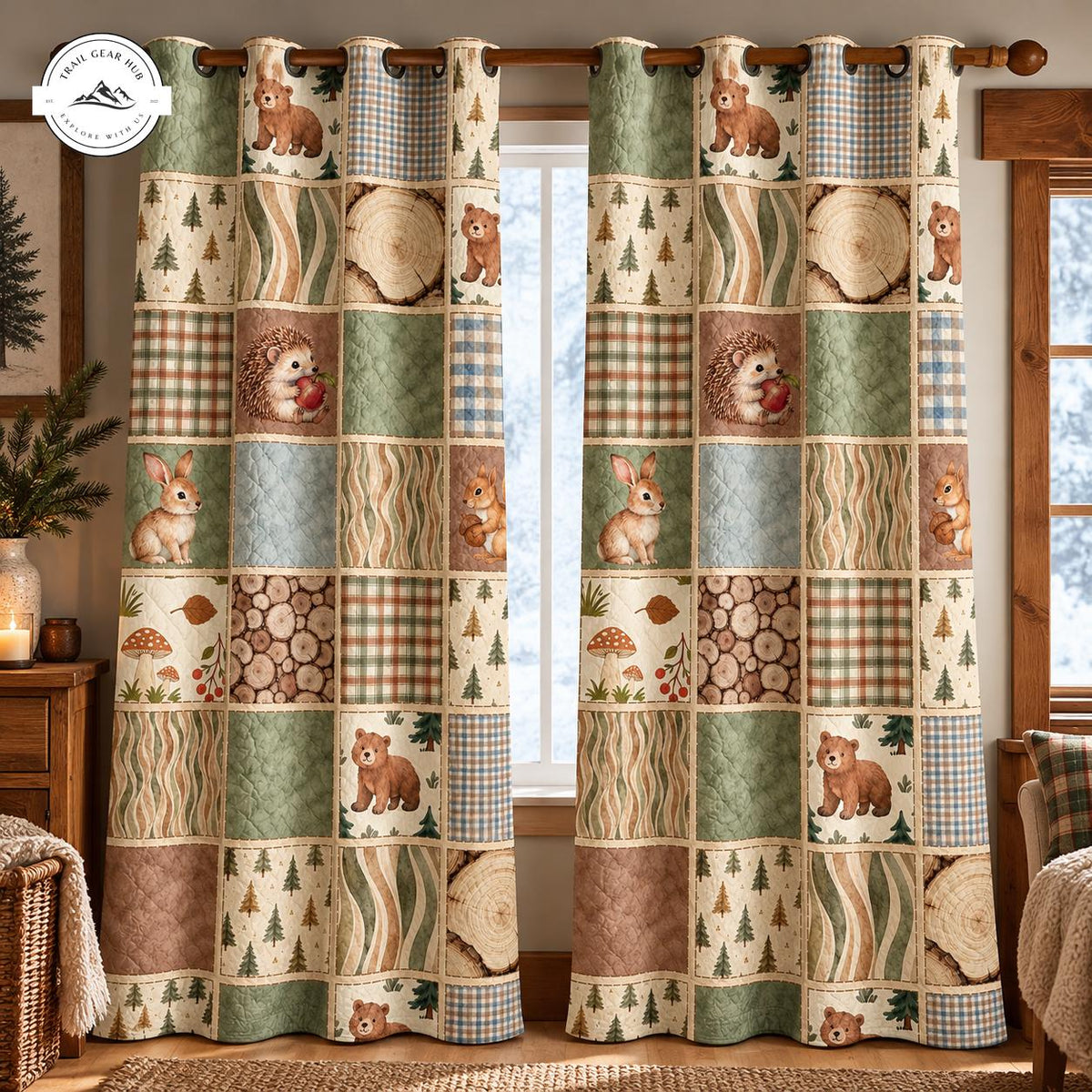 Rustic Woodland Animal Patchwork Quilted Curtains TG229QLTCT