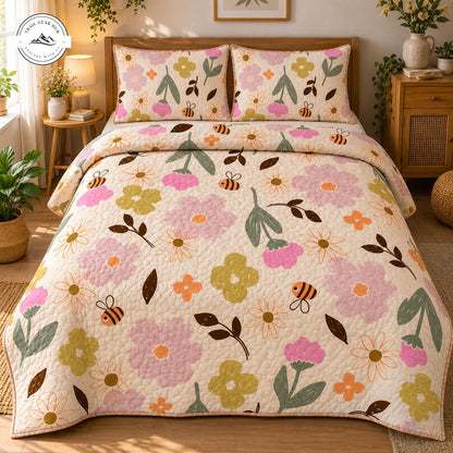 Cozy Floral & Bee Quilted Bedding Set TG230