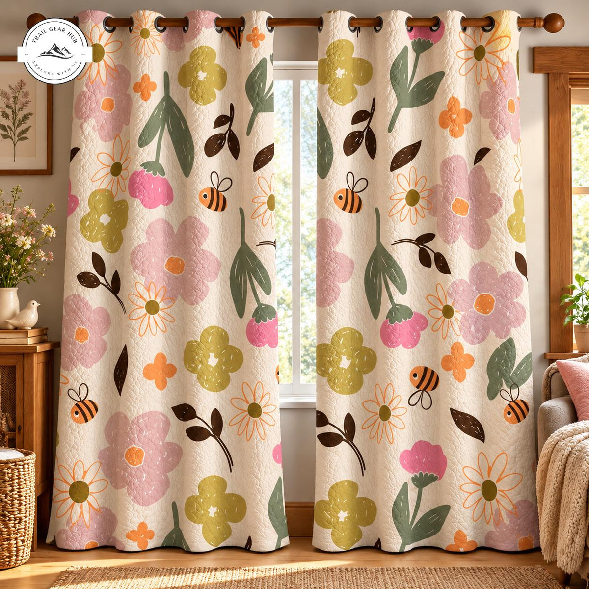 Cozy Floral & Bee Quilted Curtains TG230QLTCT