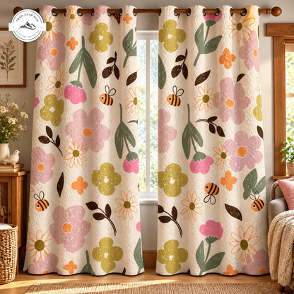 Cozy Floral & Bee Quilted Curtains TG230QLTCT