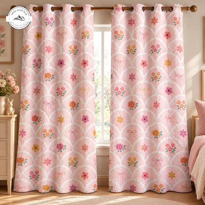 Cozy Pink Bows & Floral Quilted Curtains TG231QLTCT