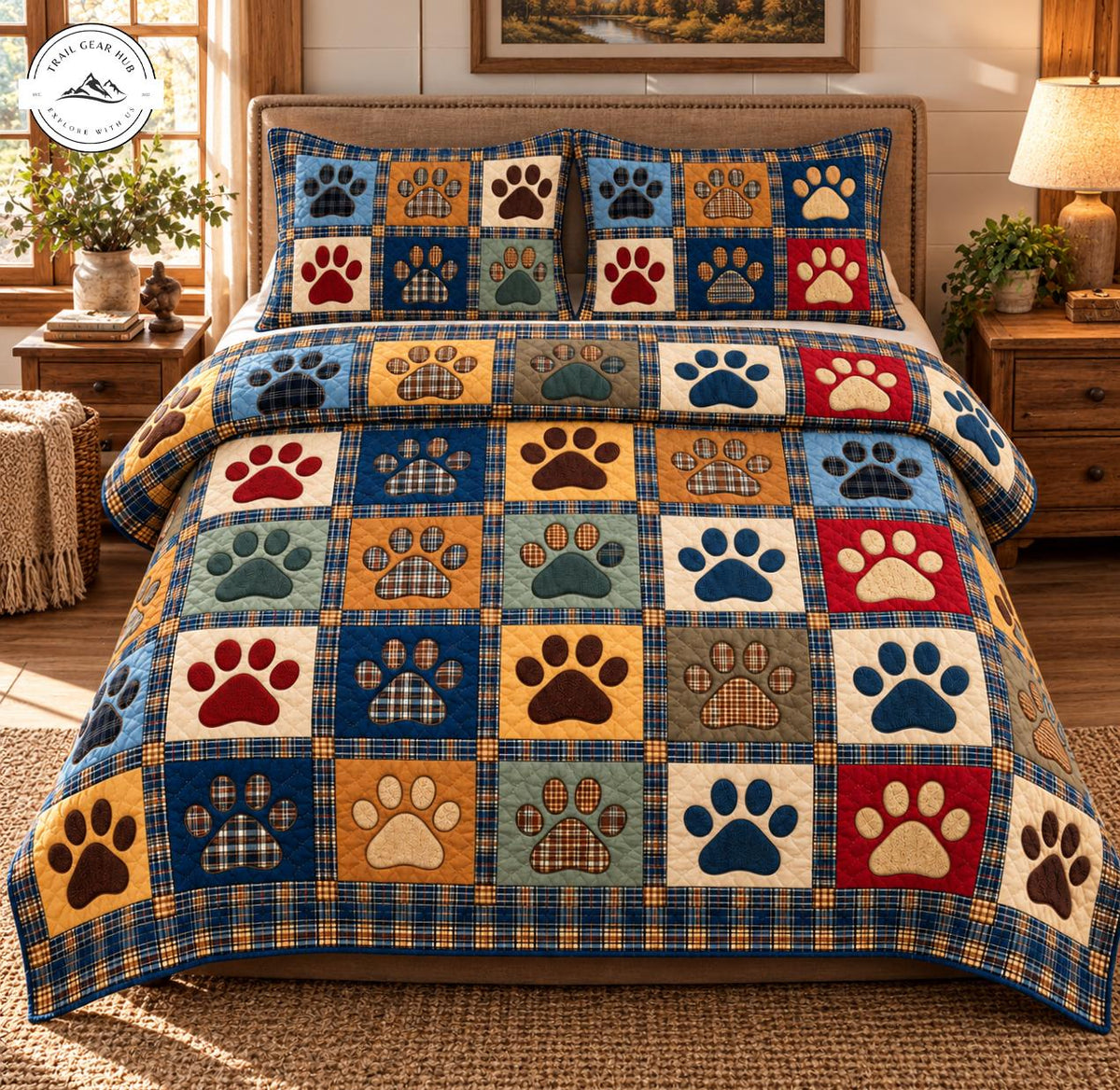 Cozy Cabin Dog & Cat Paws Quilted Bedding Set TG242