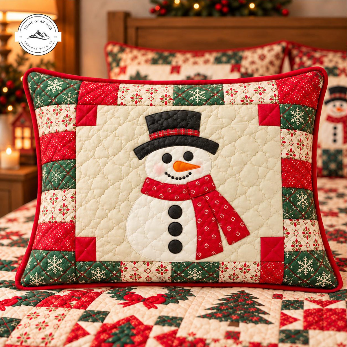 Cozy Christmas Patchwork Quilted Pillow Cover TG250QLTPLC