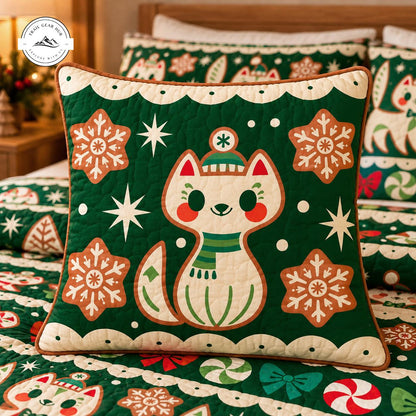 Merry Christmas Gingerbread Cat Quilted Pillow Cover TG252QLTPLC