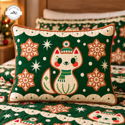 Merry Christmas Gingerbread Cat Quilted Pillow Cover TG252QLTPLC