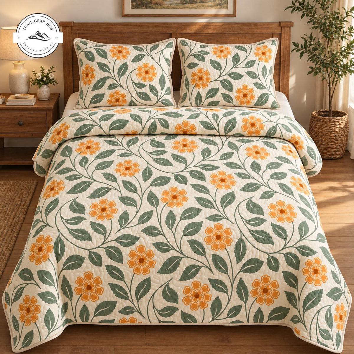 Vintage Botanical Floral Quilted Bedding Set TG256