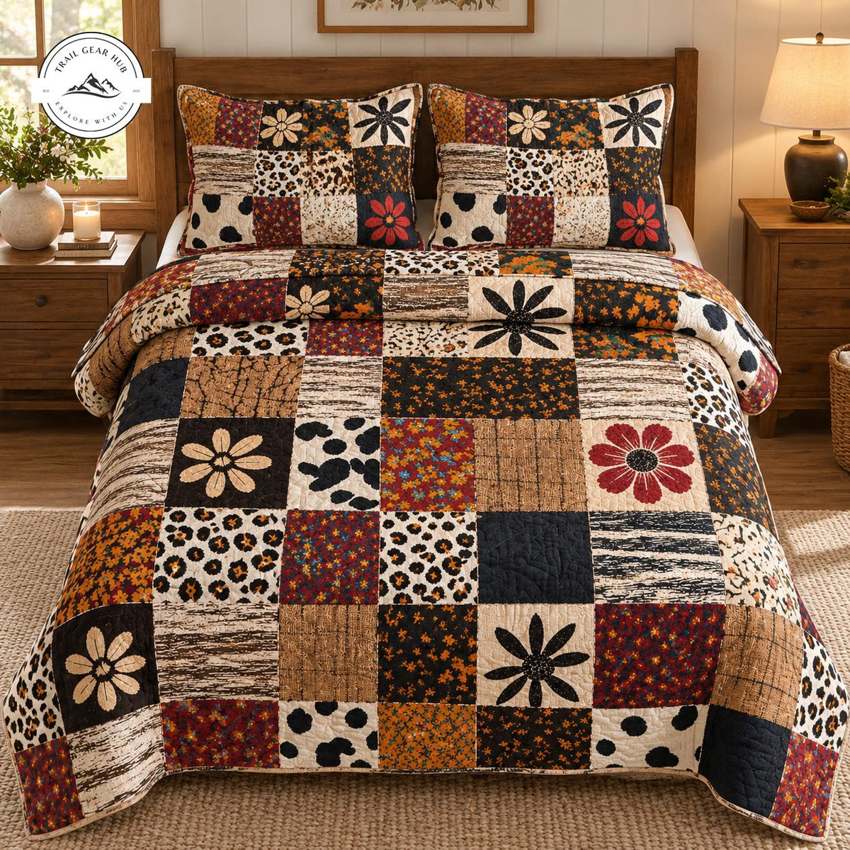 Rustic Floral Patchwork Quilted Bedding Set TG258