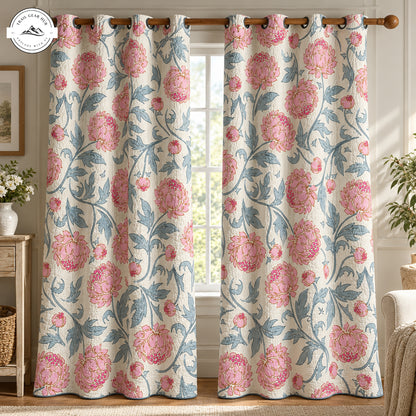 Vintage Peony & Leaves Quilted Curtains TG265QLTCT