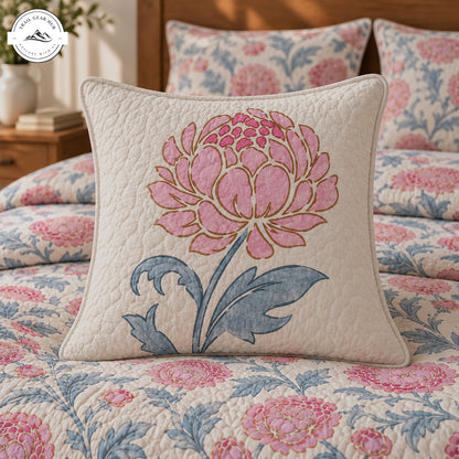 Vintage Peony & Leaves Quilted Pillow Cover TG265QLTPLC