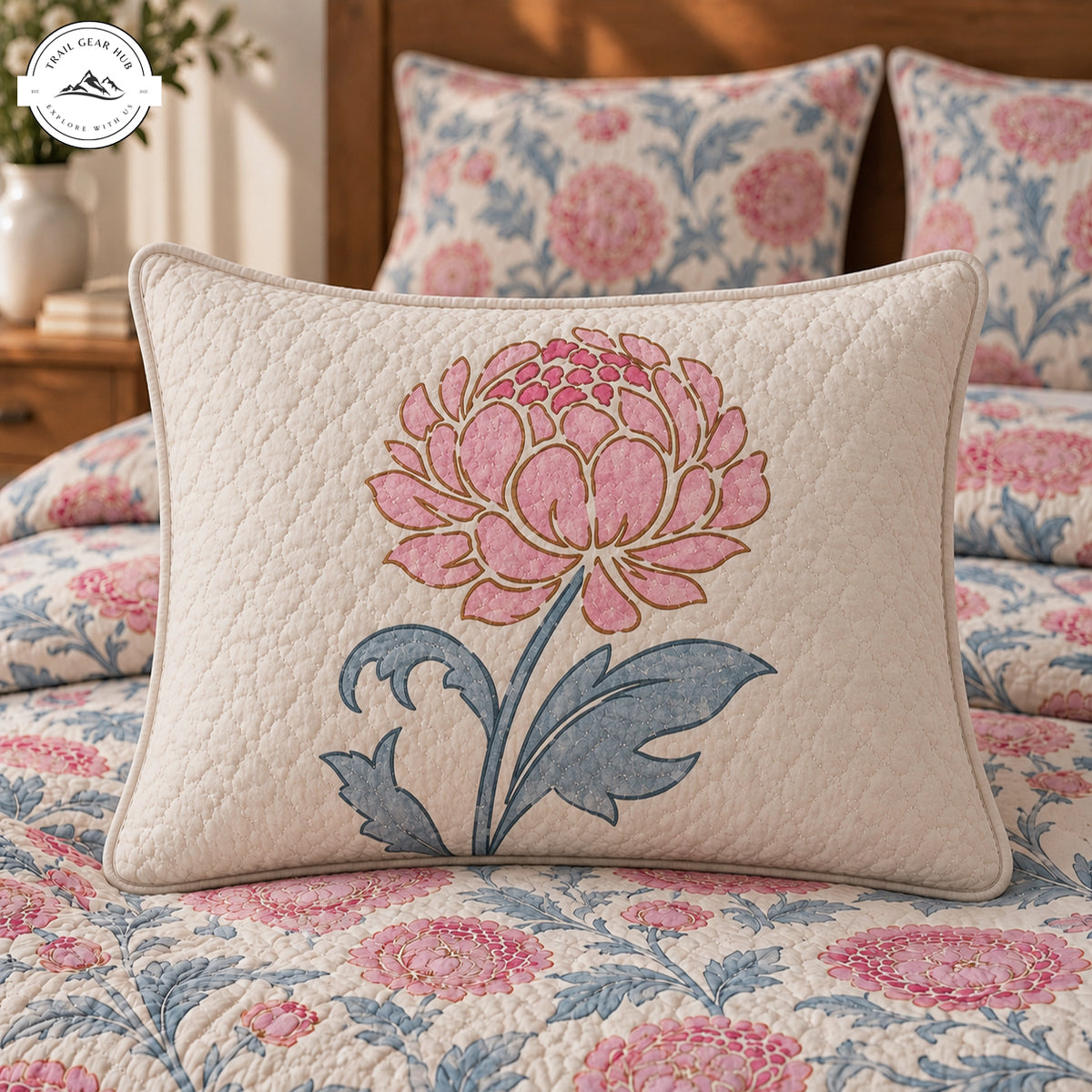 Vintage Peony & Leaves Quilted Pillow Cover TG265QLTPLC