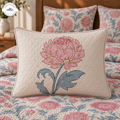 Vintage Peony & Leaves Quilted Pillow Cover TG265QLTPLC