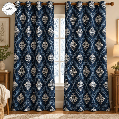 Navy Blue Damask Quilted Curtains TG266QLTCT