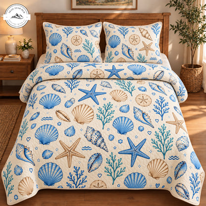 Nautical Seashell and Starfish Quilted Bedding Set TG267