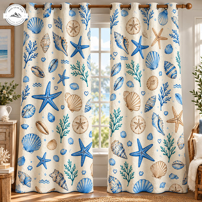 Nautical Seashell and Starfish Quilted Curtains TG267QLTCT