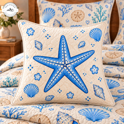 Nautical Seashell and Starfish Quilted Pillow Cover TG267QLTPLC