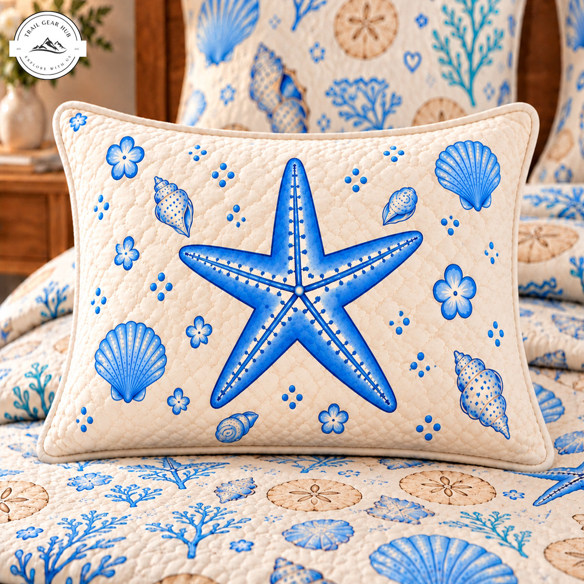 Nautical Seashell and Starfish Quilted Pillow Cover TG267QLTPLC