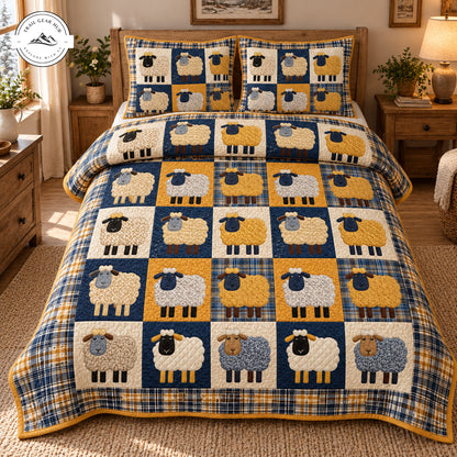 Blue & Yellow Sheep Patchwork Quilted Bedding Set TG279