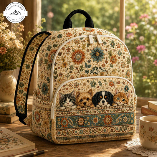 Boho Floral Pet Personalized Quilted Backpack TG16