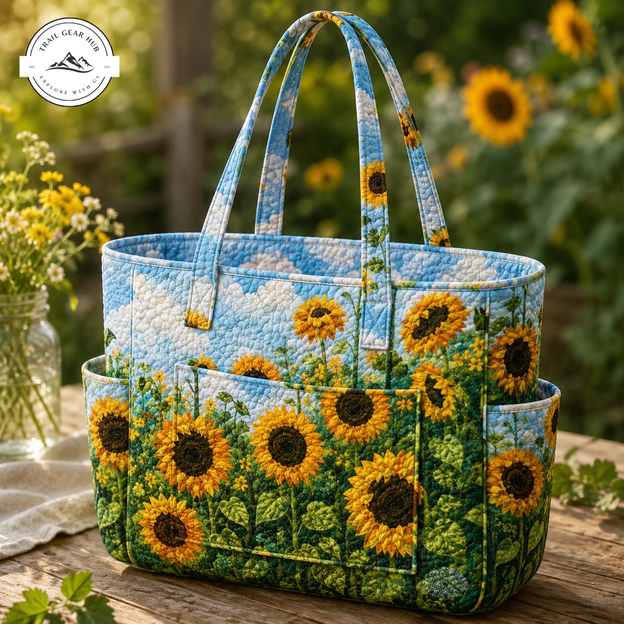 Vibrant Sunflower Multiple Pockets Quilted Tote Bag TG04