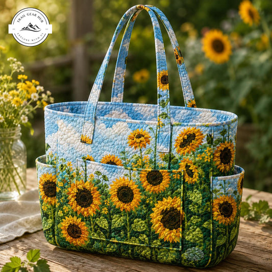 Vibrant Sunflower Multiple Pockets Quilted Tote Bag TG04