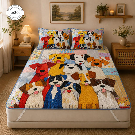 Cute Colorful Dog Quilted Mattress Cover Set TG13