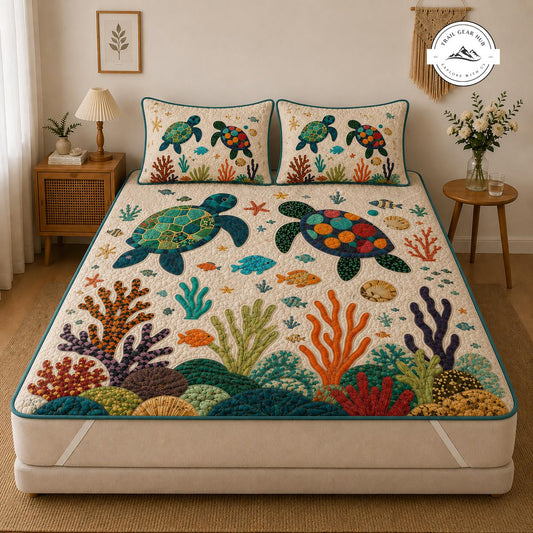 Coastal Sea Turtle Quilted Mattress Cover Set TG14